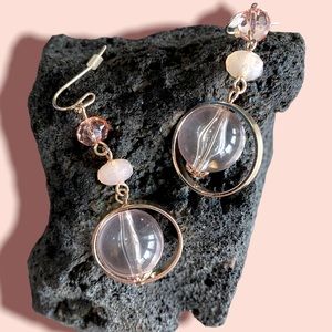 PALEST PINK LUCITE BALL DANGLE HOOP HOOK PINK MORGANITE GEMSTONE EARRINGS NEW